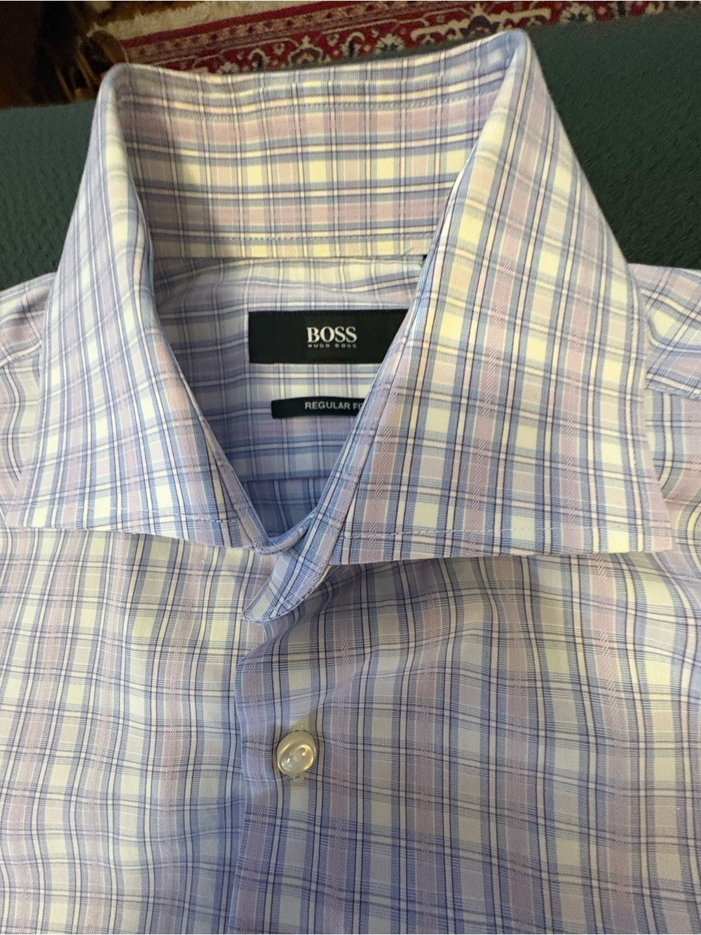 BOSS Lavender and White Plaid Dress Shirt